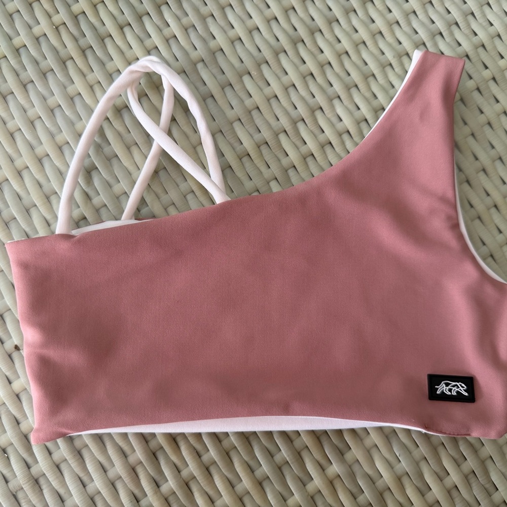 Tiger Friday Reversible One-Shoulder Pink Crop Top with Contrast Trim